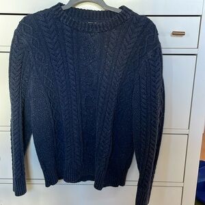 LL BEAN SIGNATURE MENS CABLE KNIT FISHERMAN SWEATER NAVY BLUE COTTON Size M